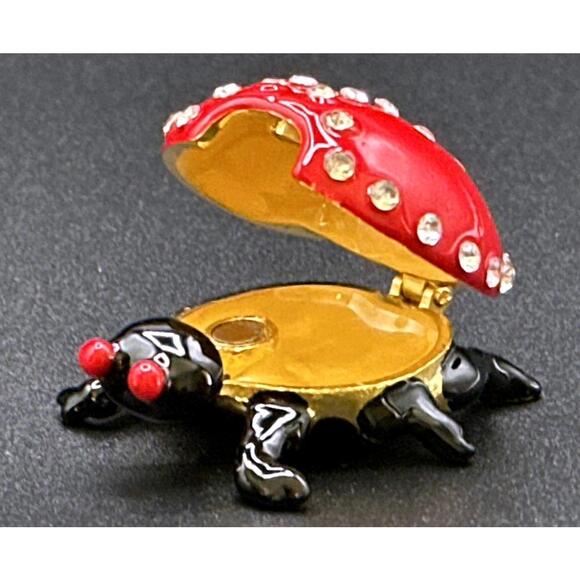 Ladybug Shaped Jewelry Trinket Box with Rhinestone Decoration - Picture 2 of 5